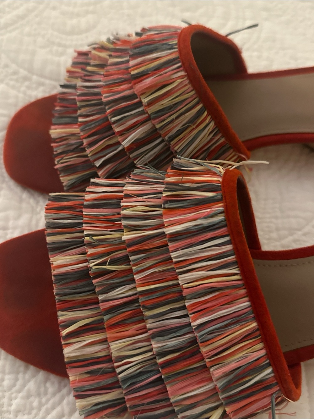 Donald J. Pliner Red Multicolor Fringe Slide Mules